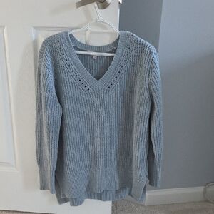 SO Light Blue V-Neck Ribbed Knit Sweater